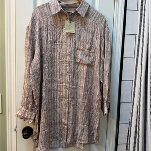 Dress Forum Taupe Patterned Shirt Dress Size Large